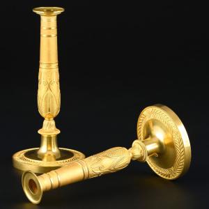 Louis - Isidore Choiselat - Large Pair Of Empire Candlesticks - Circa 1810 