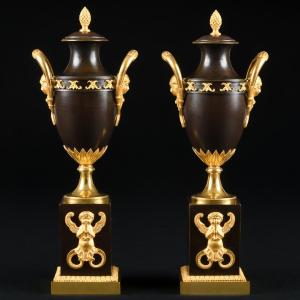 Rare Paire de cassolettes / bougeoirs à double usage d’époque Consulat (1799-1804)