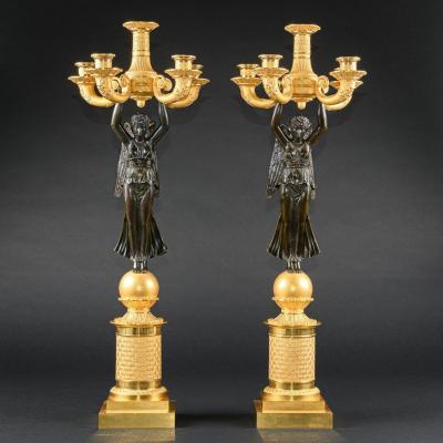 Attribué à André  Antoine Ravrio - Impressionnante Et Rare Paire De Candélabres Du Début De L’empire 