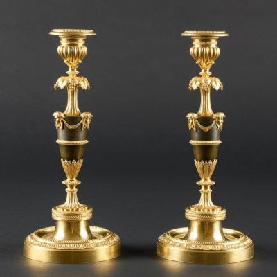 Decorative Pair Of 18th Century Directory Period Candlesticks