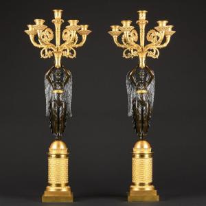 Spectacular Pair Of Empire Candelabra With Winged Victories 