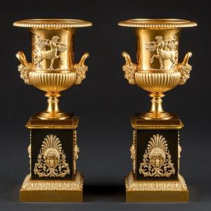Signed Claude François Rabiat - Magnificent Pair Of Empire Medici Vases