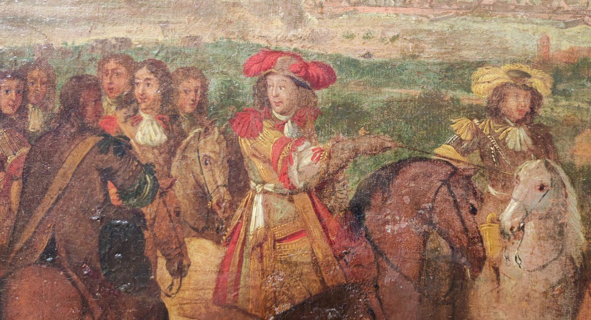 Painting Hst Louis XIV At The Siege Of Lille XVIIth Century-photo-2