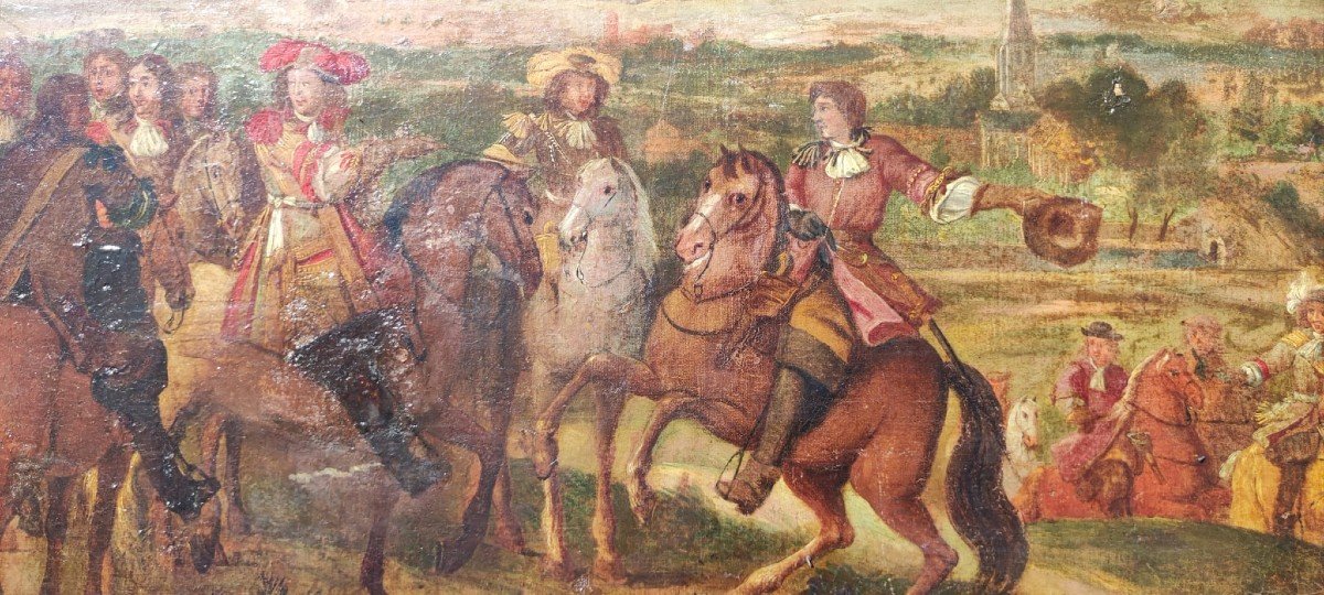 Painting Hst Louis XIV At The Siege Of Lille XVIIth Century-photo-3