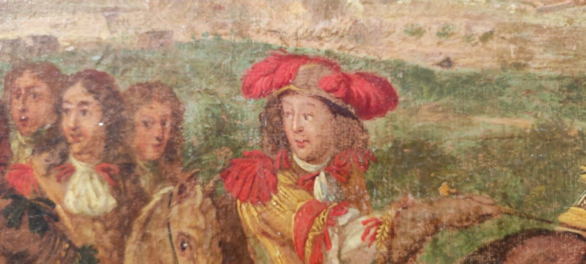 Painting Hst Louis XIV At The Siege Of Lille XVIIth Century-photo-4