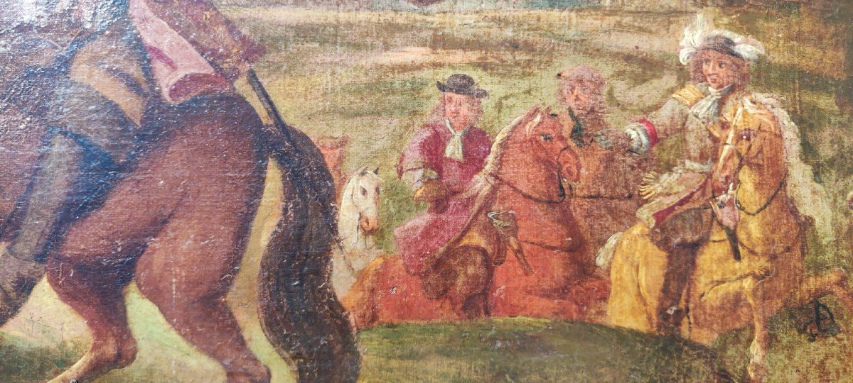 Painting Hst Louis XIV At The Siege Of Lille XVIIth Century-photo-1