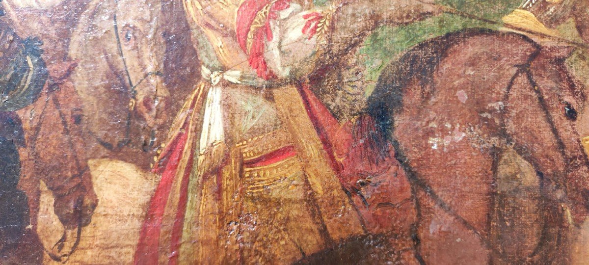 Painting Hst Louis XIV At The Siege Of Lille XVIIth Century-photo-2