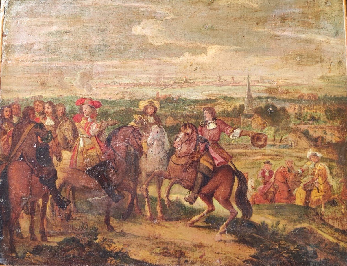 Painting Hst Louis XIV At The Siege Of Lille XVIIth Century