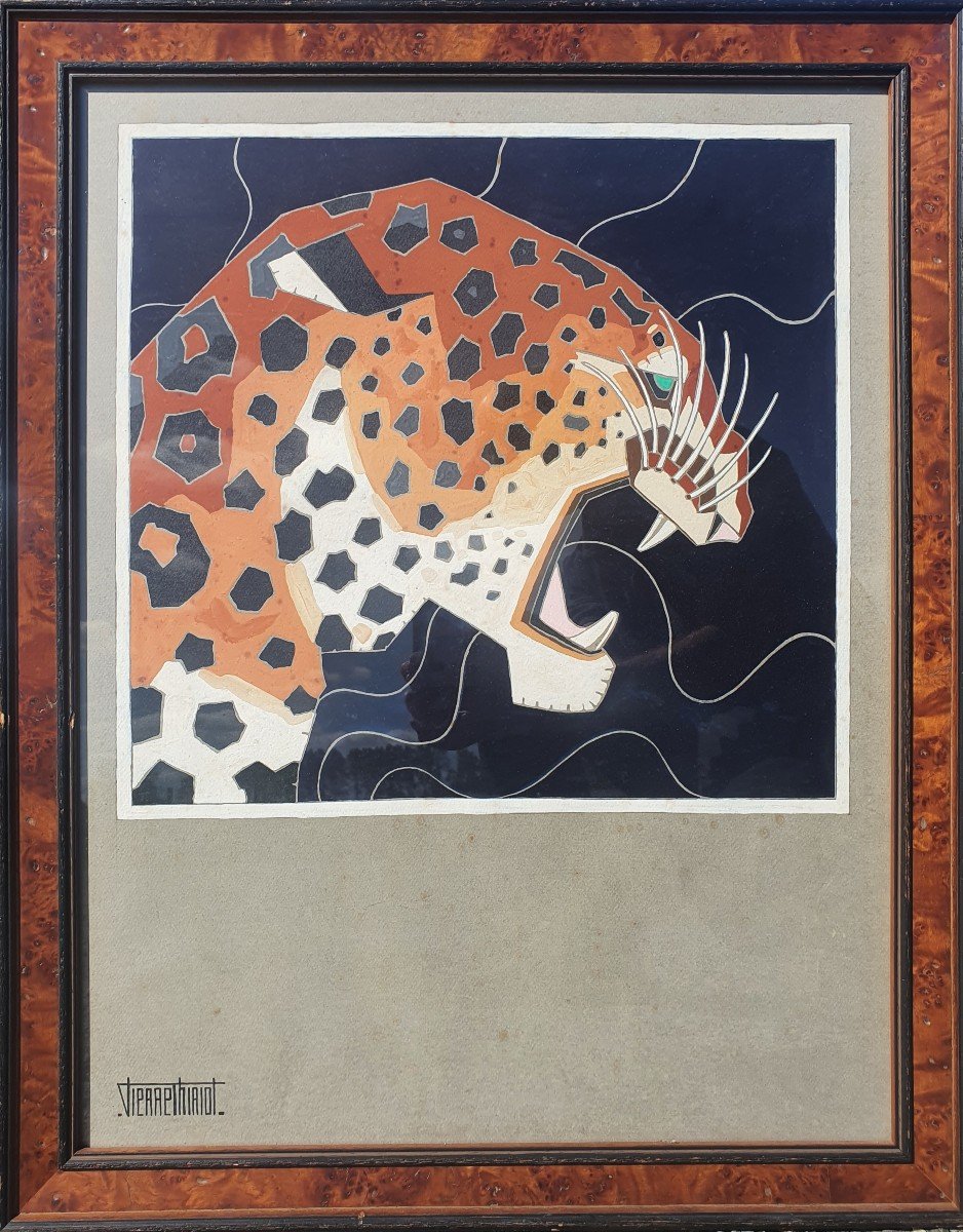 Pierre Thiriot Gouache Panthere Art Deco 