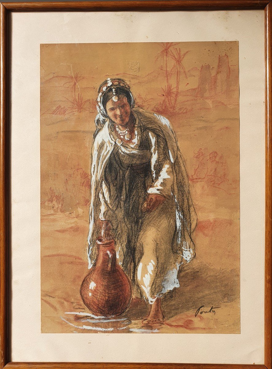 Henri Jean Pontoy (1888-1968) Dessin Orientaliste Femme Berbere Maroc Touareg-photo-2