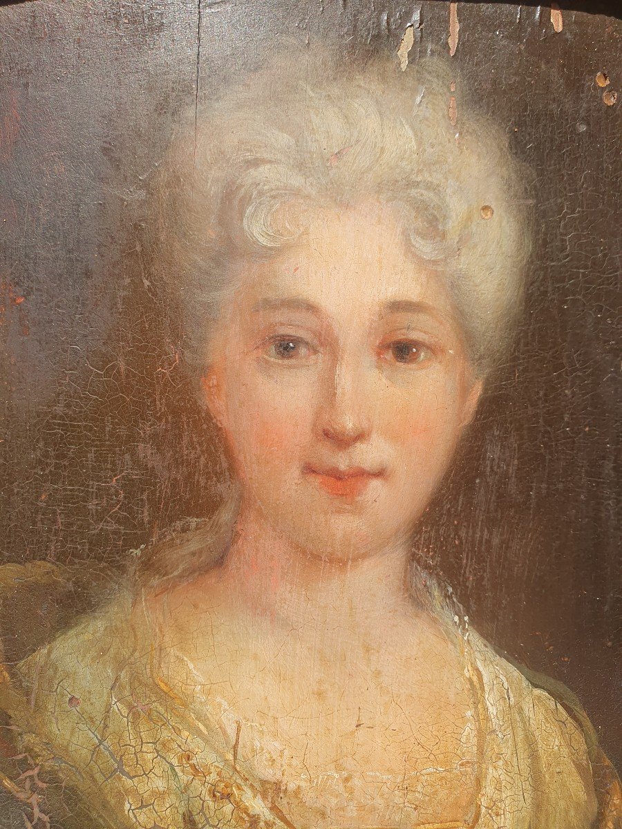 Portrait Of Lady  End Of 17th Oil On Panel Noblewoman Louis XIV Era-photo-3
