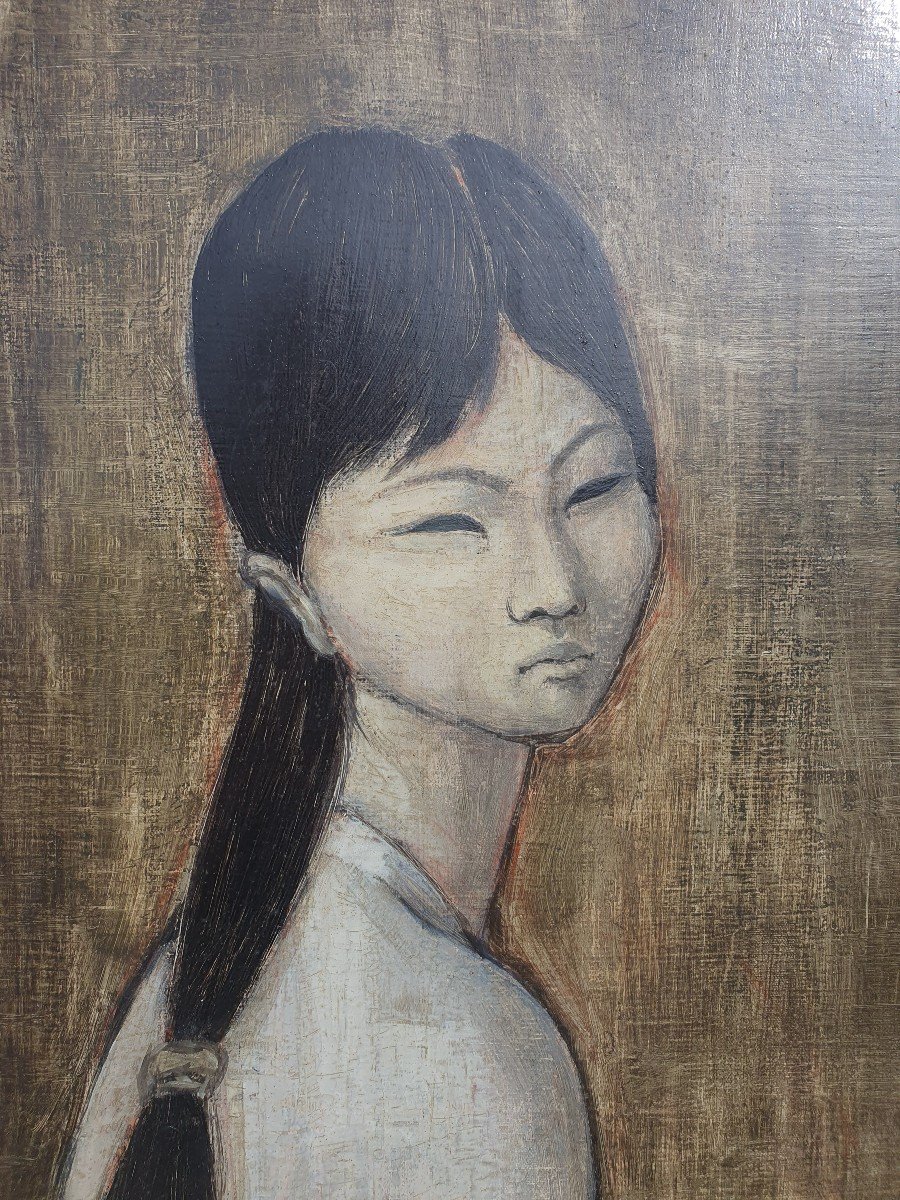 Portrait De Jeune Femme Vietnamienne Henry Joubioux (1924-1986) Peintre Breton Asie Vietnam-photo-2