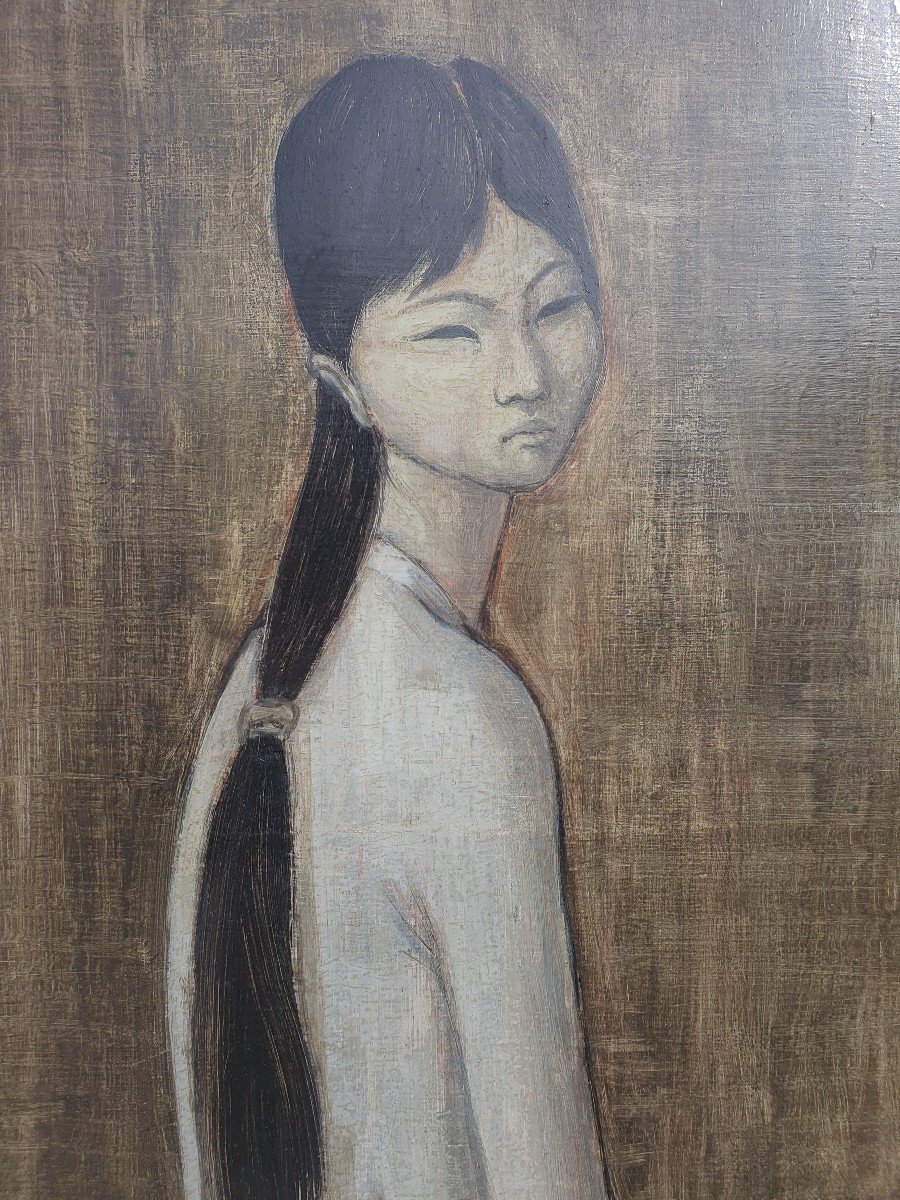 Portrait De Jeune Femme Vietnamienne Henry Joubioux (1924-1986) Peintre Breton Asie Vietnam-photo-4