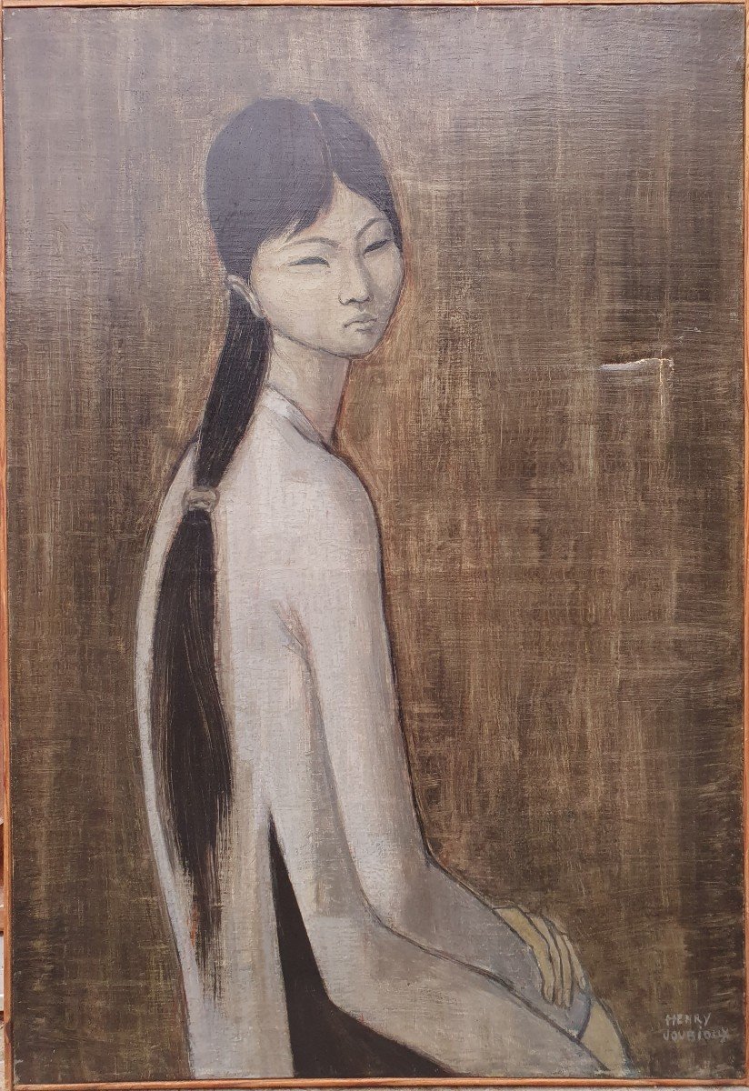 Portrait De Jeune Femme Vietnamienne Henry Joubioux (1924-1986) Peintre Breton Asie Vietnam