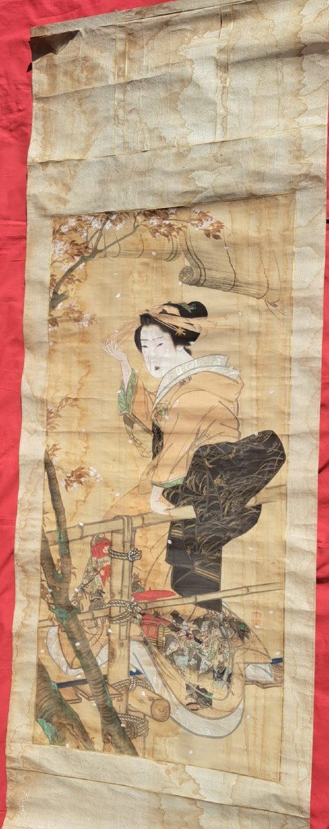 Japon Grand Kakemono Geisha époque Tout Début XIXe Ou Antérieur-photo-2