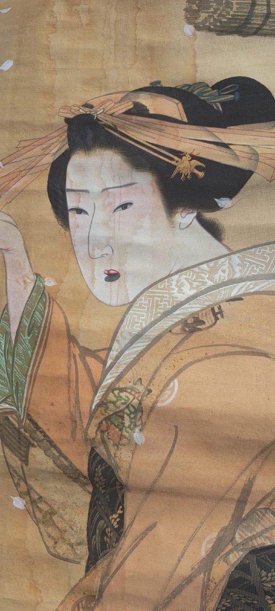 Japon Grand Kakemono Geisha époque Tout Début XIXe Ou Antérieur-photo-3