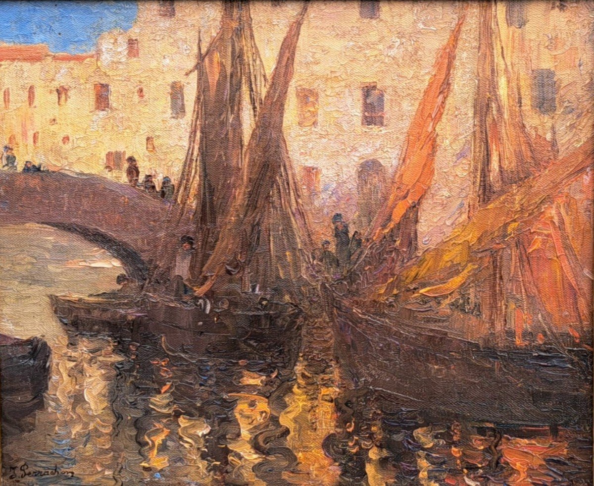 Tableau Marine Venise Sign&eacute; Joseph Perrachon (1883 - 1969) Impressionniste-photo-2
