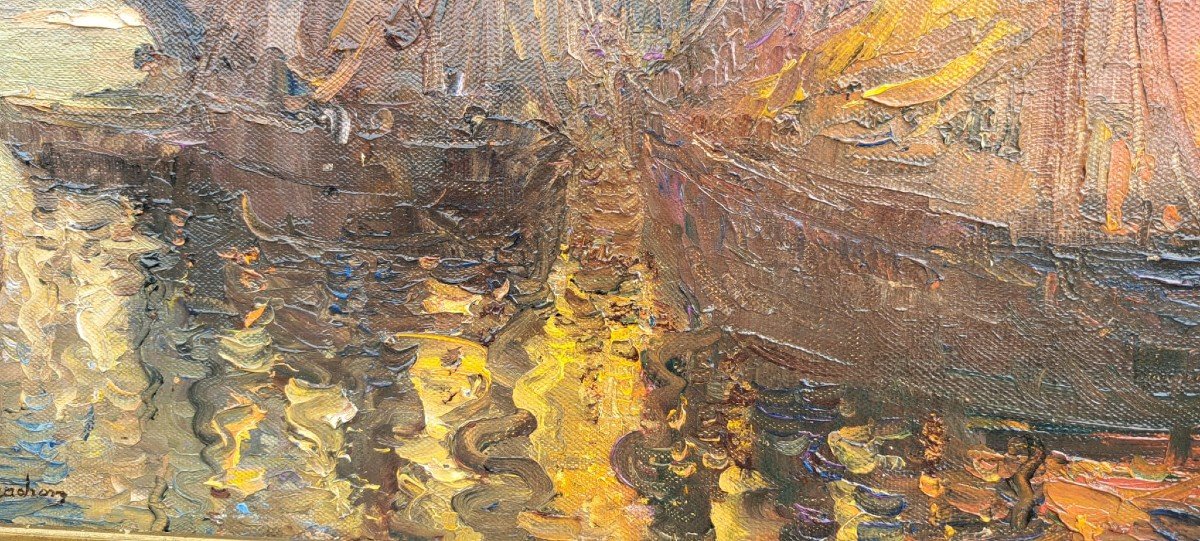 Tableau Marine Venise Sign&eacute; Joseph Perrachon (1883 - 1969) Impressionniste-photo-1