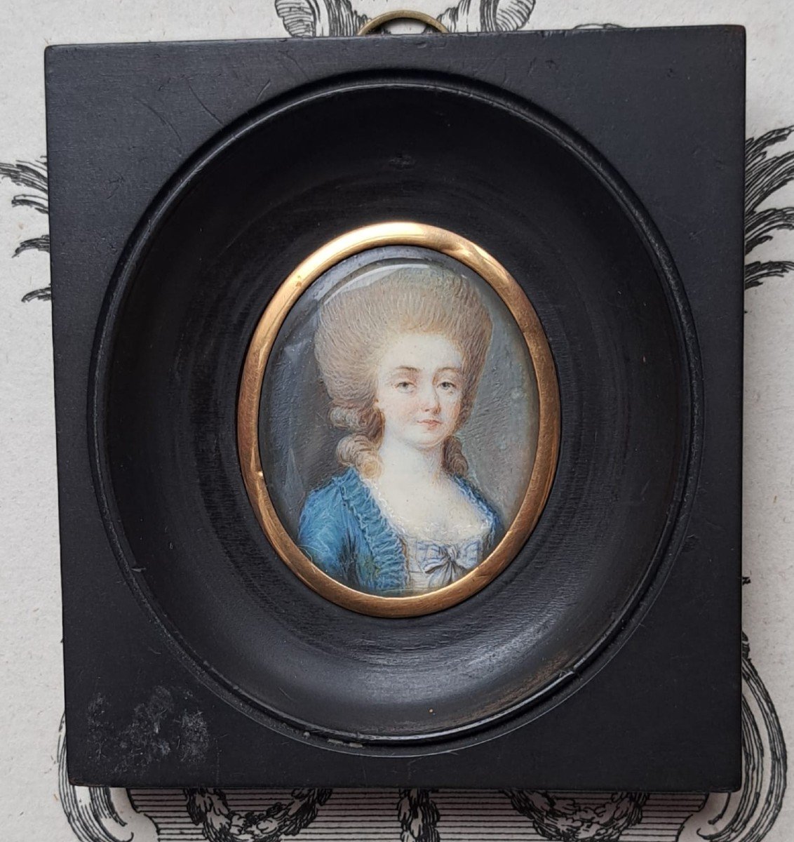 Two Louis XVI Period Miniatures, Portrait Of Woman And Man Of The Nobility-photo-3