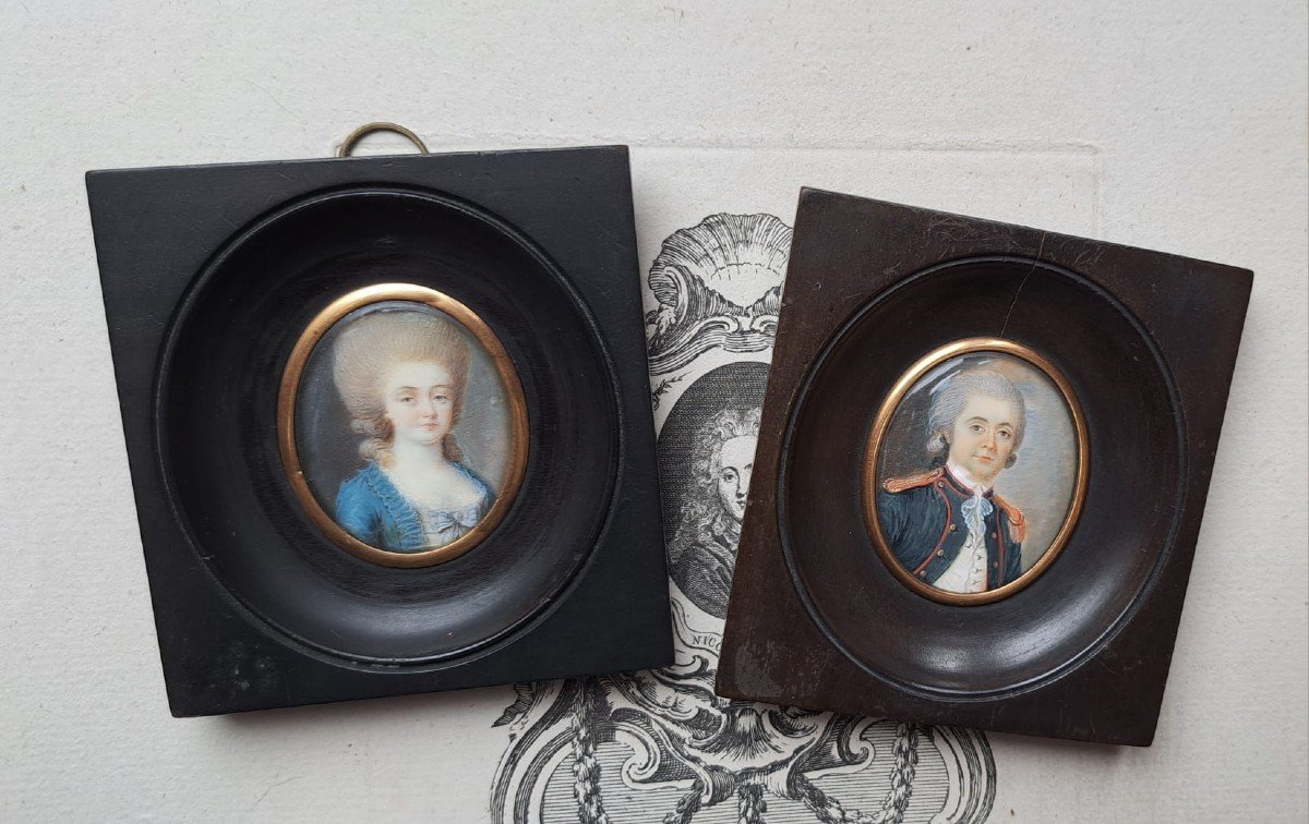 Two Louis XVI Period Miniatures, Portrait Of Woman And Man Of The Nobility
