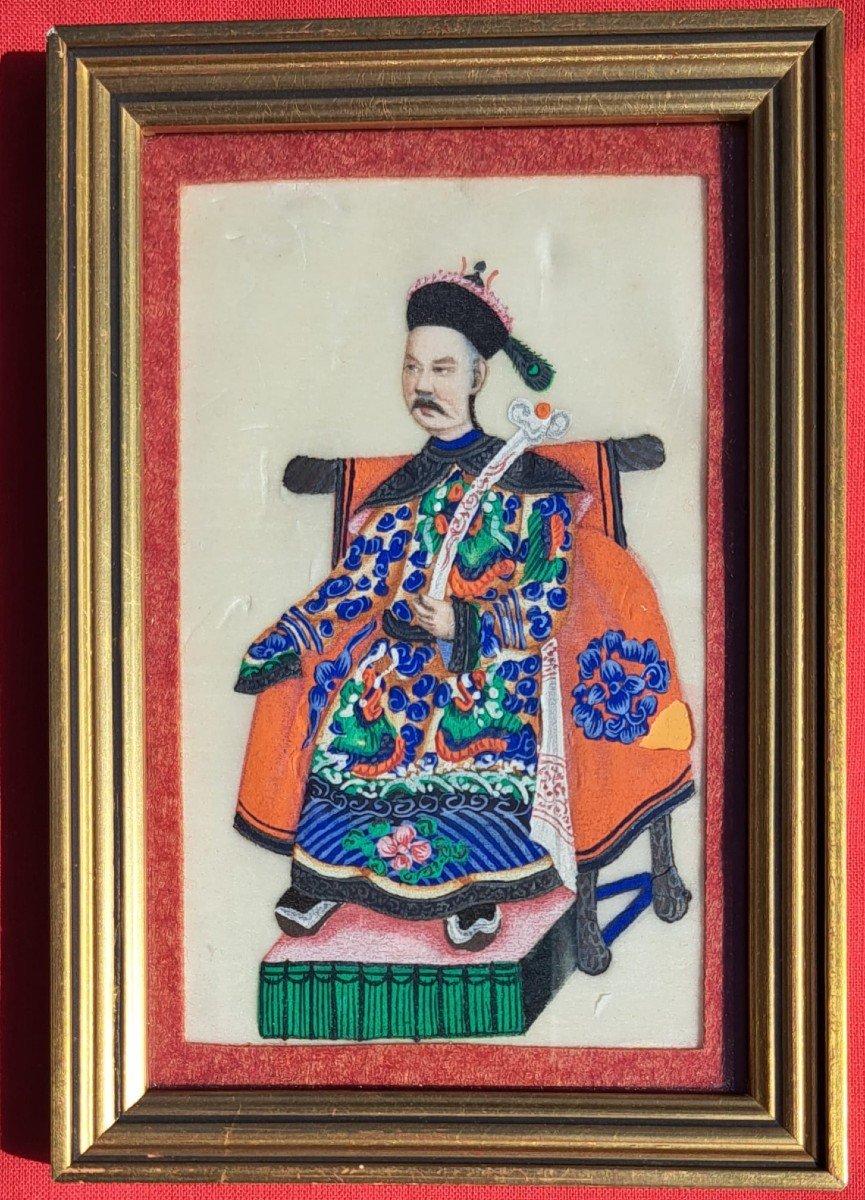Empereur Et Impératrice Qing Paire De Gouaches Chinoises Sur Papier De Riz-photo-2