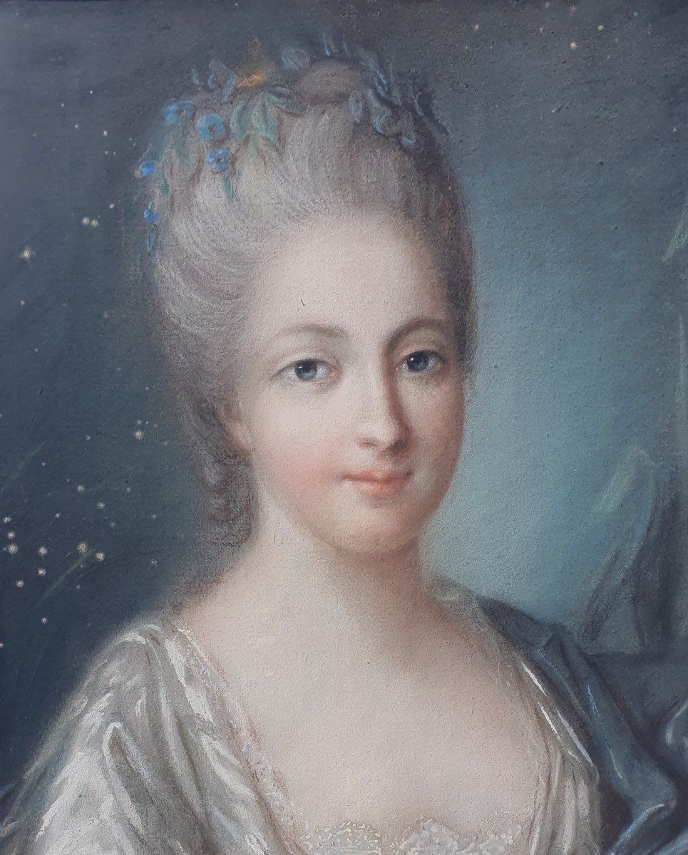 Très Beau Portrait De Comtesse d'époque Louis XVI Marquise, Dame De Qualité XVIIIe Pastel-photo-3