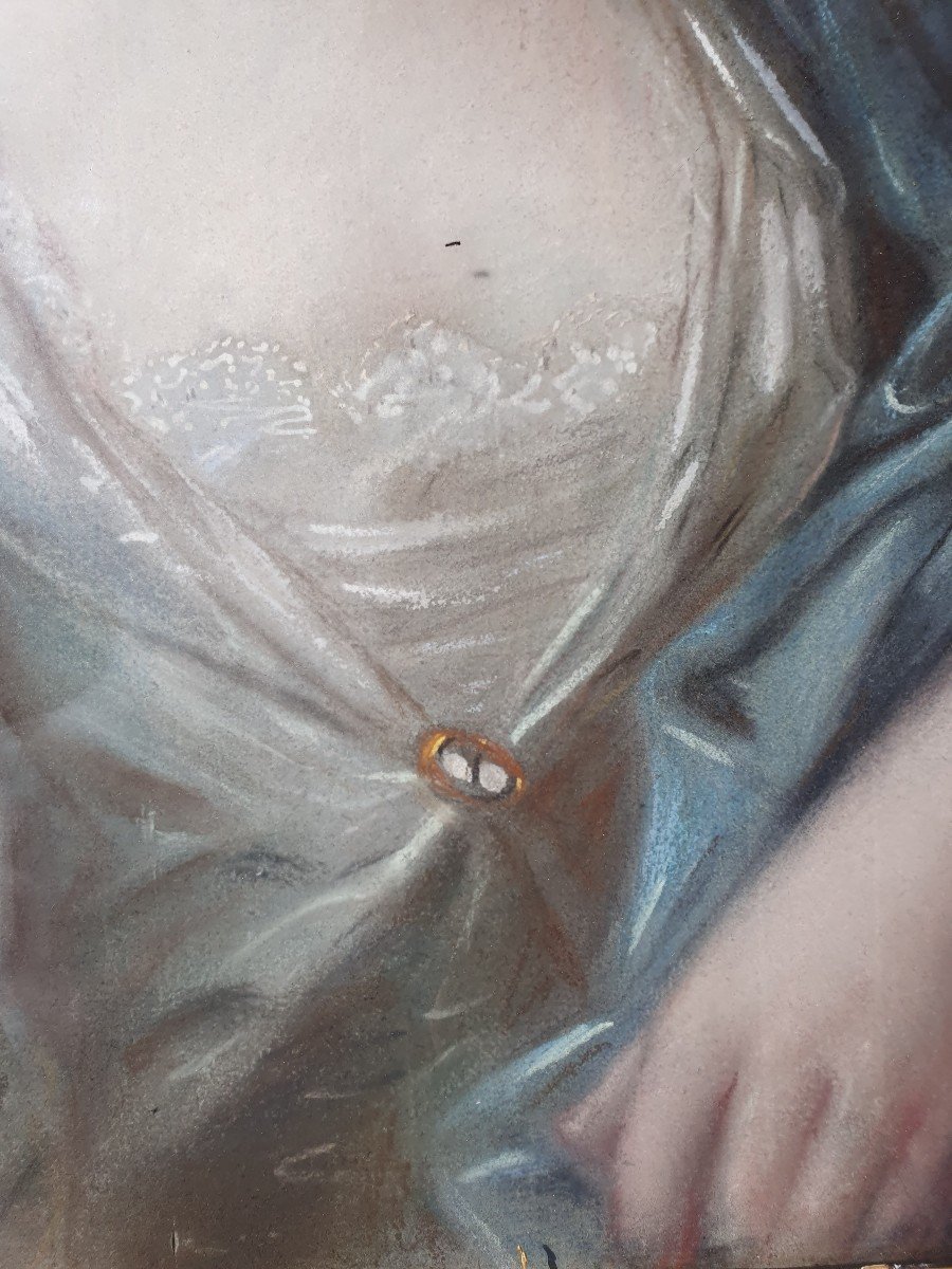 Très Beau Portrait De Comtesse d'époque Louis XVI Marquise, Dame De Qualité XVIIIe Pastel-photo-4