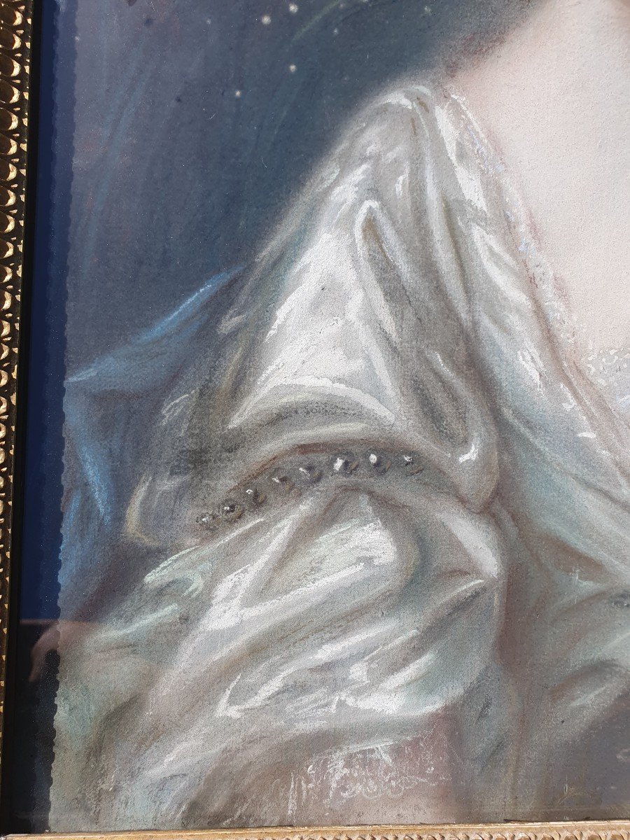 Très Beau Portrait De Comtesse d'époque Louis XVI Marquise, Dame De Qualité XVIIIe Pastel-photo-3
