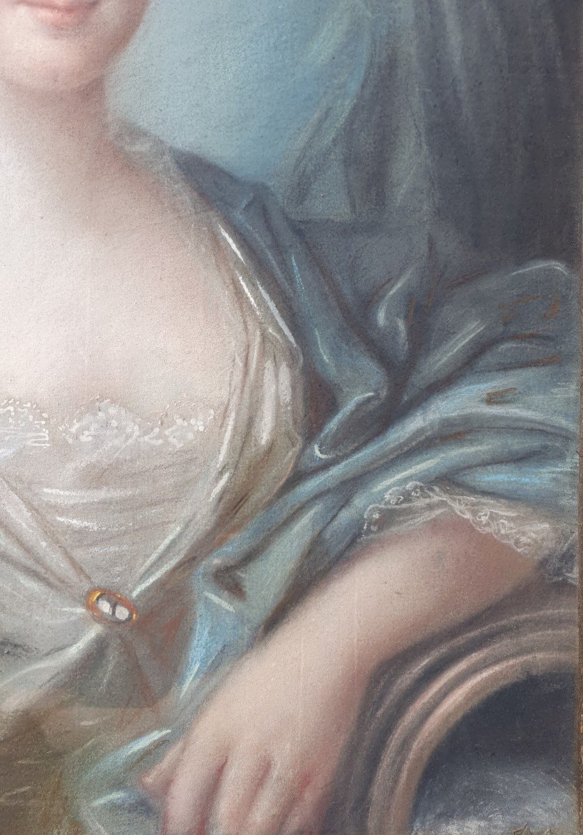 Très Beau Portrait De Comtesse d'époque Louis XVI Marquise, Dame De Qualité XVIIIe Pastel-photo-4