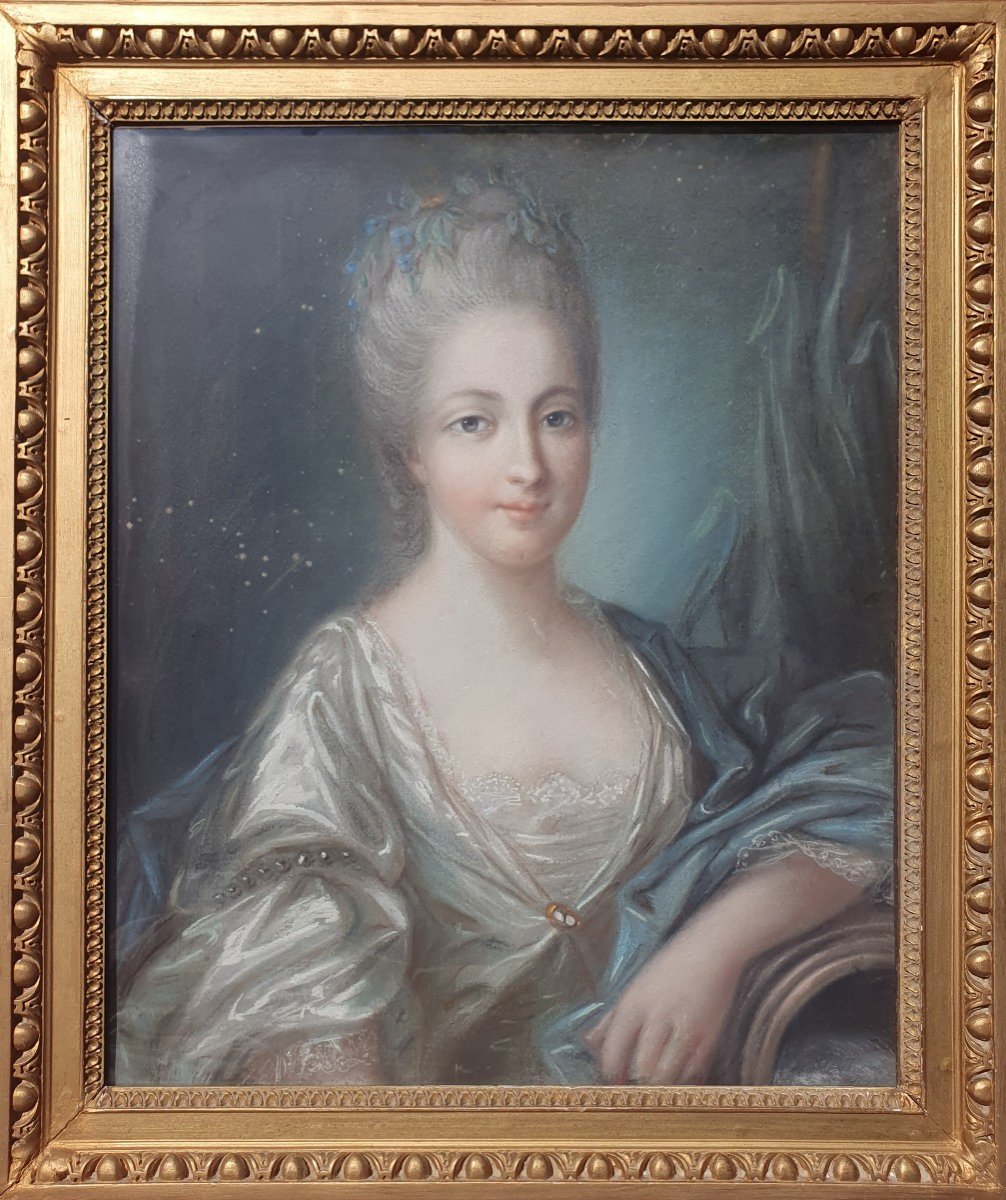 Très Beau Portrait De Comtesse d'époque Louis XVI Marquise, Dame De Qualité XVIIIe Pastel