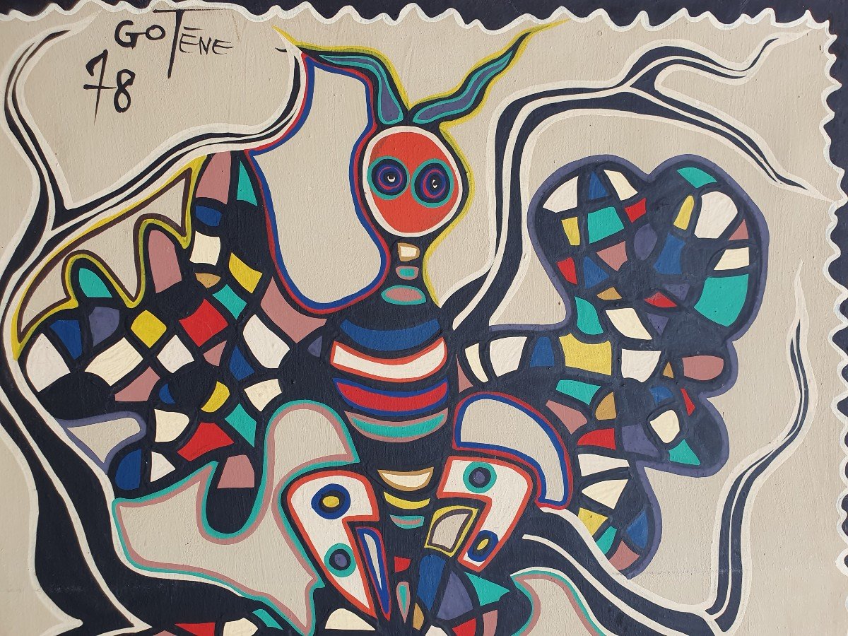 Grande Huile Sur Toile Sign&eacute;e Marcel Gotene (1939-2013), Et Dat&eacute;e 78 Poto-poto Congo-photo-2