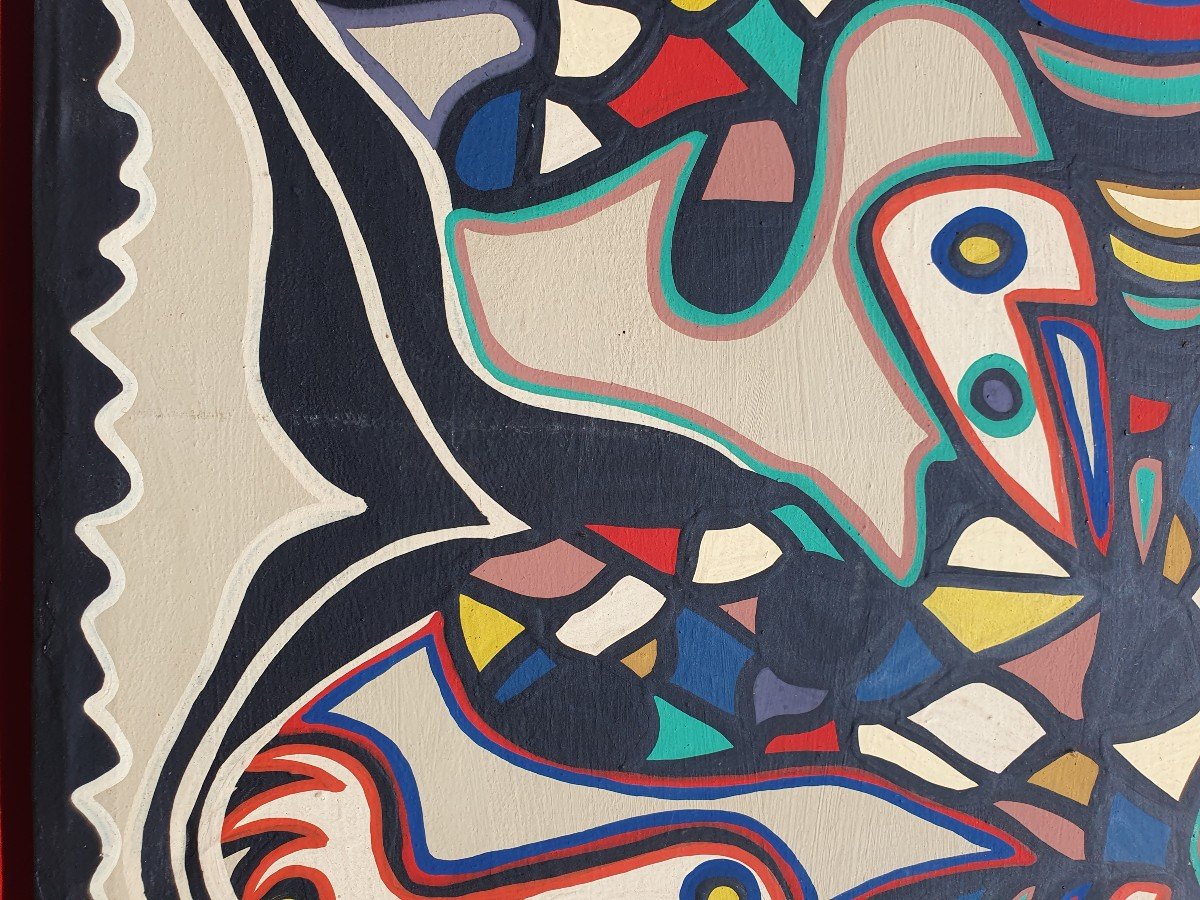 Grande Huile Sur Toile Sign&eacute;e Marcel Gotene (1939-2013), Et Dat&eacute;e 78 Poto-poto Congo-photo-5
