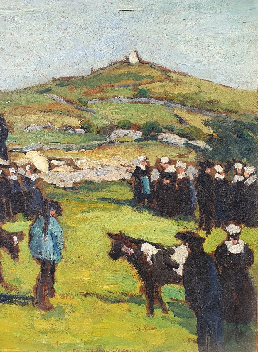 Grand Tableau Pardon Breton, Leonard Bordes (1898-1969) Ecole De Rouen F&ecirc;te En Bretagne Carnac-photo-1