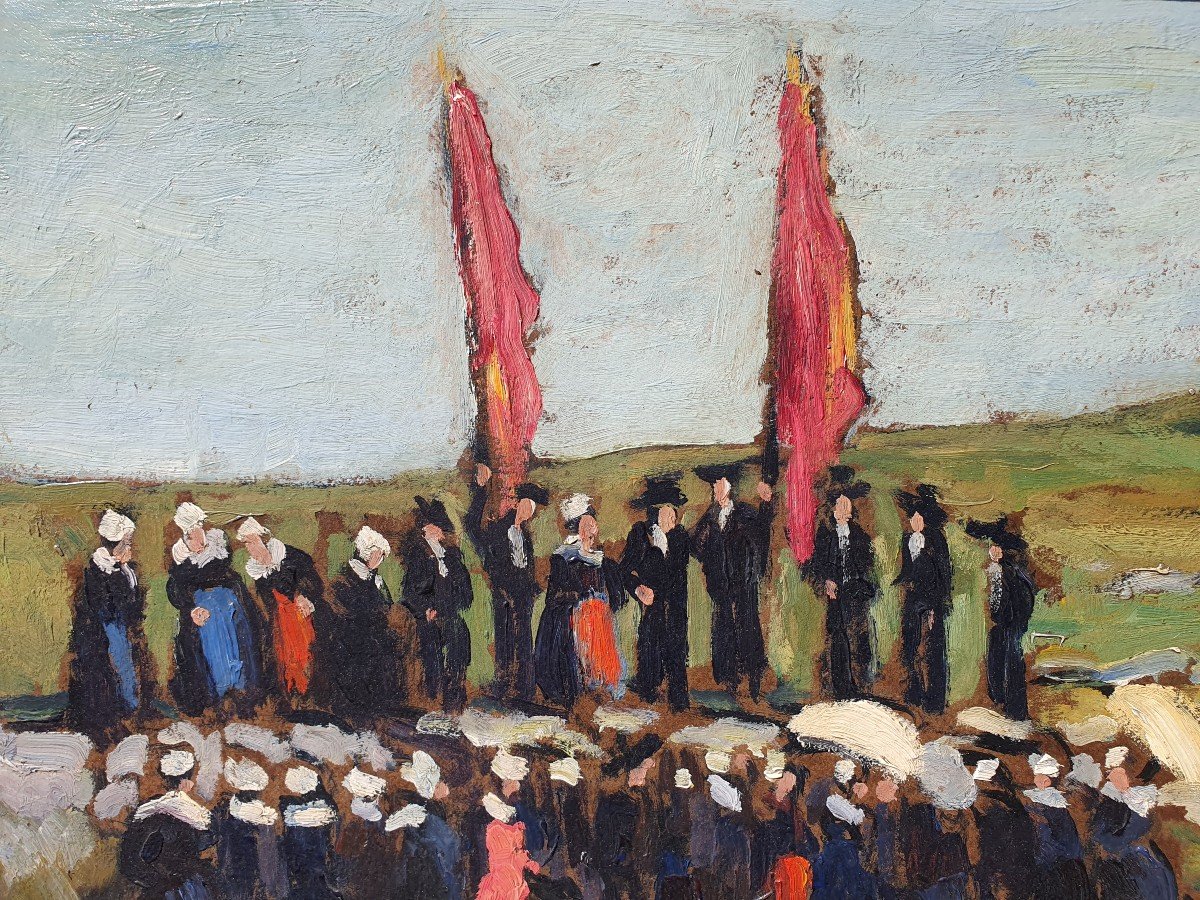 Grand Tableau Pardon Breton, Leonard Bordes (1898-1969) Ecole De Rouen F&ecirc;te En Bretagne Carnac-photo-2