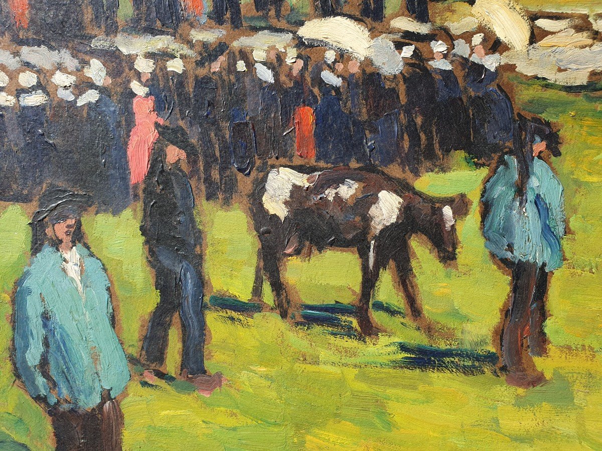 Grand Tableau Pardon Breton Leonard Bordes (1898-1969) Rouen School Holidays In Brittany Carnac-photo-3