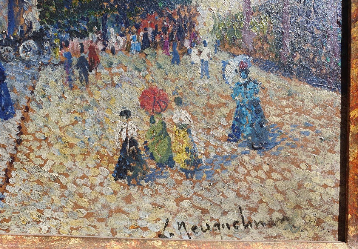 Lucien Neuquelman (1909-1988) Pointillist Painting By  Arc De Triomphe Champs-elysées Paris-photo-1