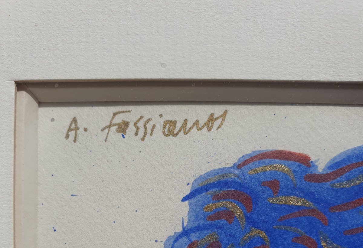 Superb Gouache Signed By The Greek Painter Alekos Fassianos (1935-2022)-photo-3