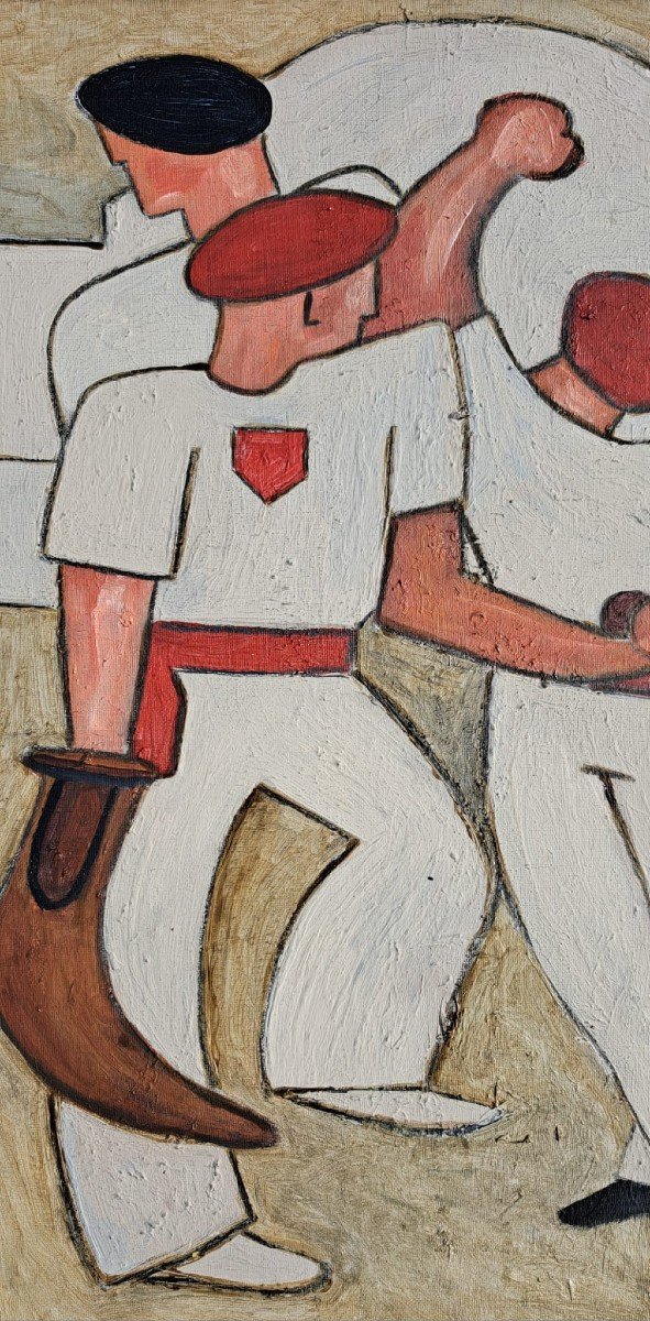 Painting Basque Pelota Players Jean Lesquibe (1910-1995) "the Pelotaris" Cubist-photo-3