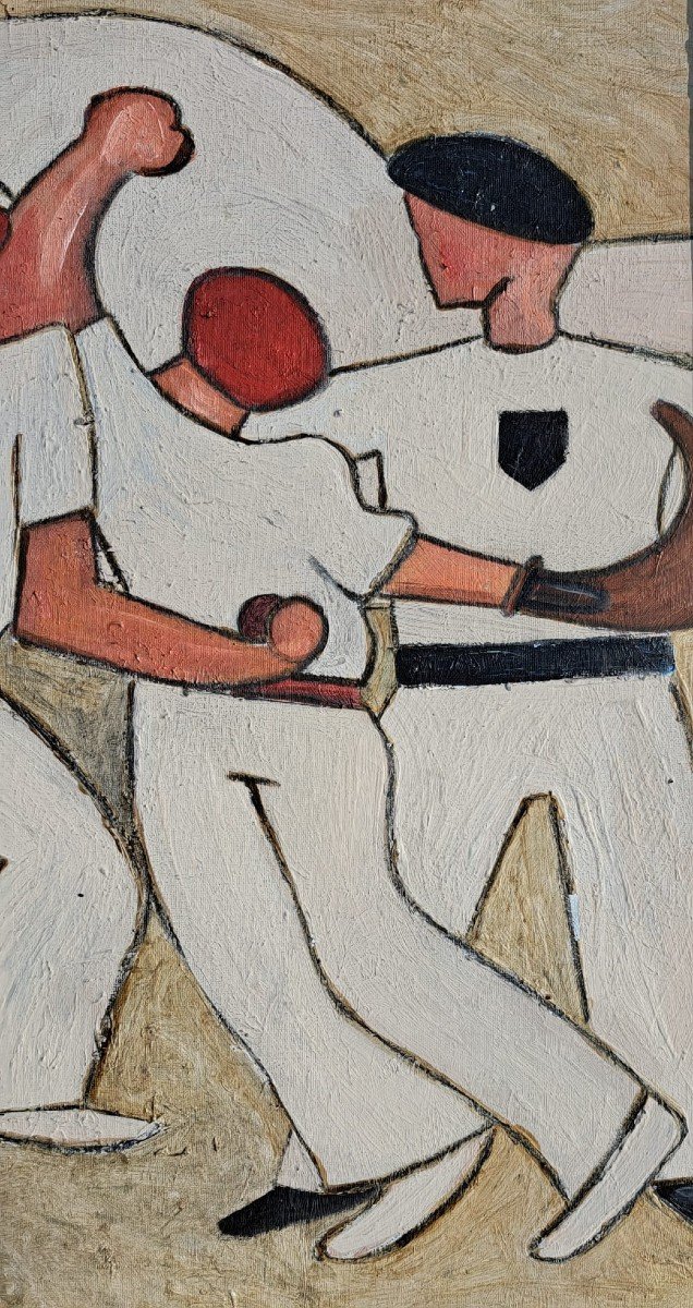 Painting Basque Pelota Players Jean Lesquibe (1910-1995) "the Pelotaris" Cubist-photo-4