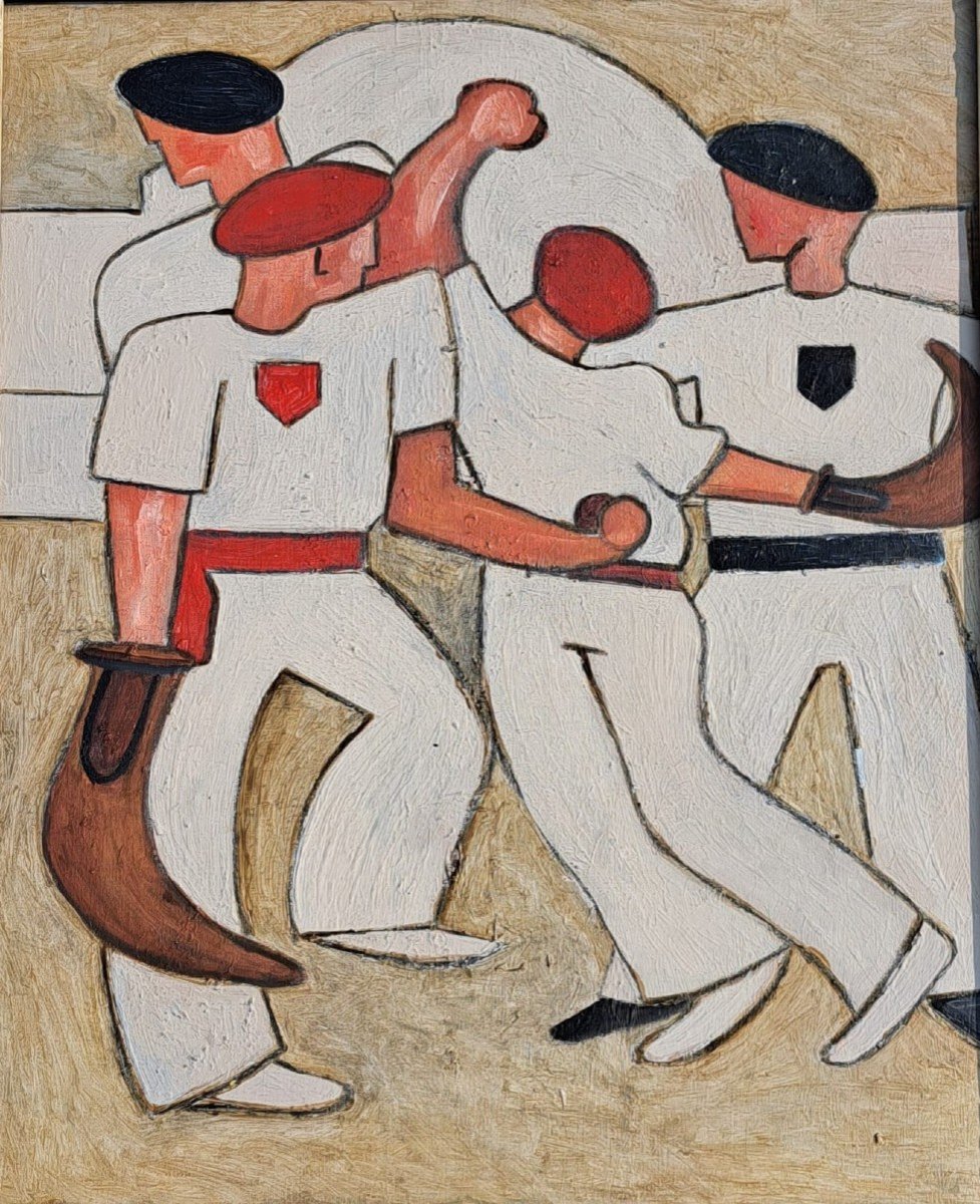 Painting Basque Pelota Players Jean Lesquibe (1910-1995) "the Pelotaris" Cubist