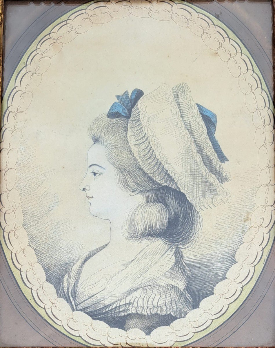 Plume Portrait De Femme Noble XVIIIe, Jean Joseph Bernand (1740-1809) Epoque Louis XVI-photo-2
