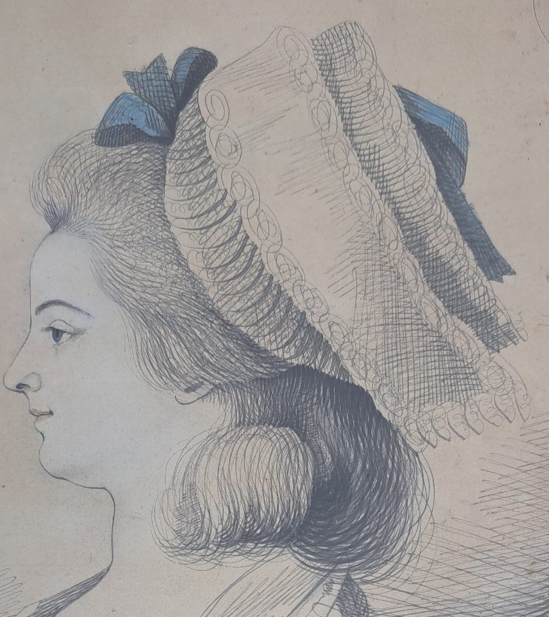 Plume Portrait De Femme Noble XVIIIe, Jean Joseph Bernand (1740-1809) Epoque Louis XVI-photo-3