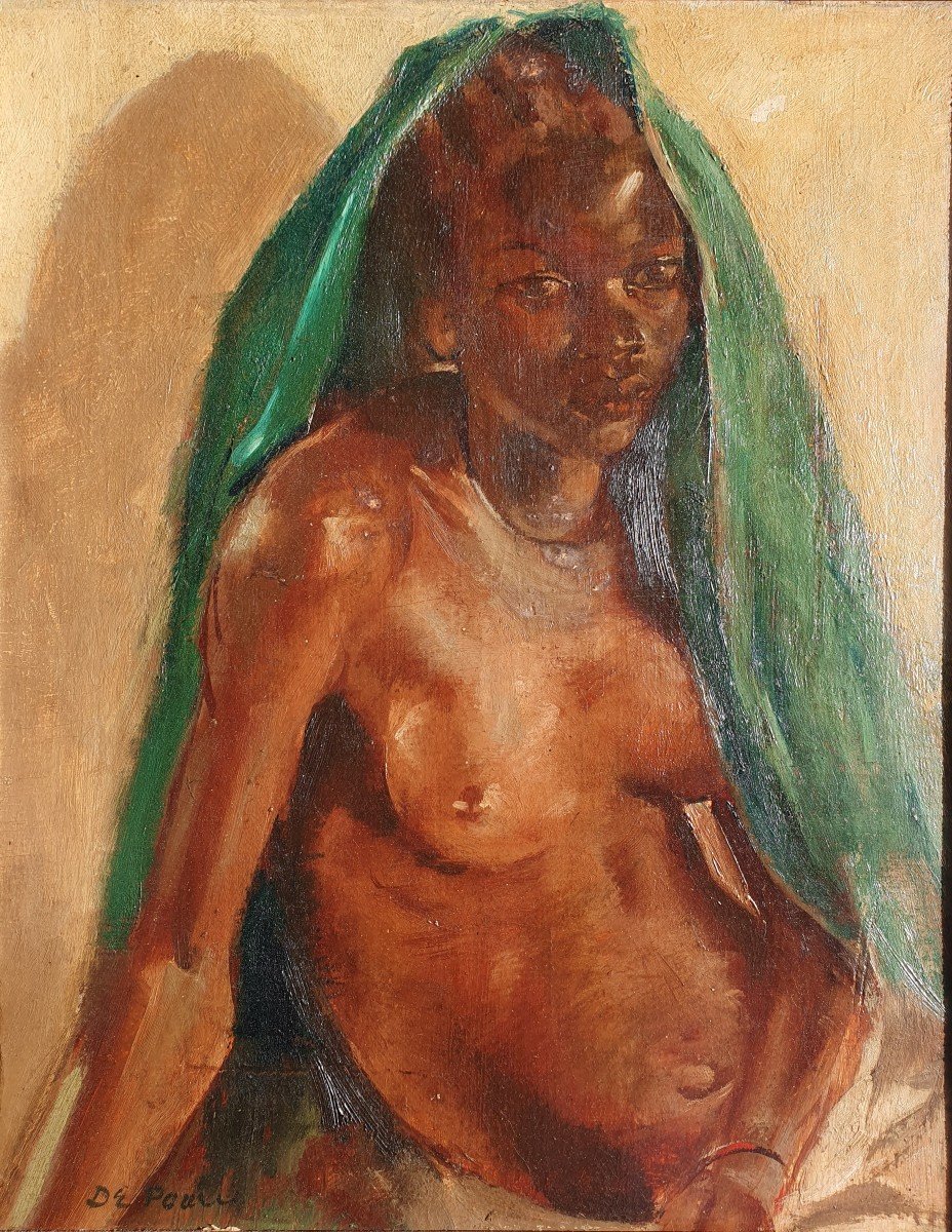 Portrait De Femme Africaine Signé Paul De Pauw Africaniste XXe Peintre Voyageur Belge