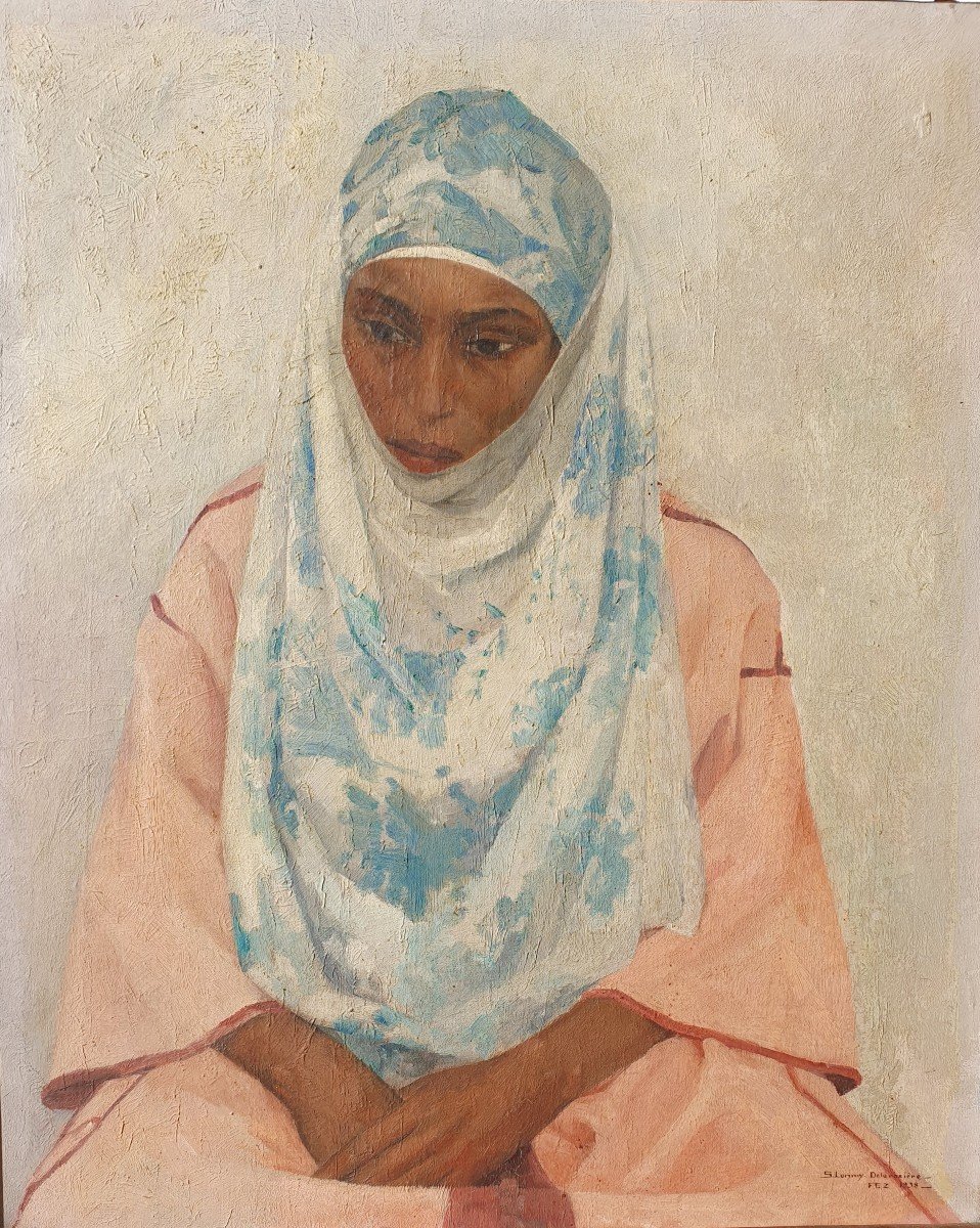 Very Beautiful Orientalist Portrait Of Moroccan Woman Simone Lorimy Delaroziere 20th