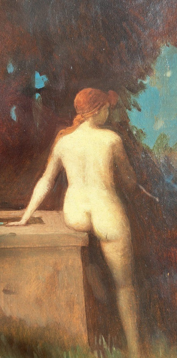 Huile Sur Panneau Femme Nue Rousse Jean-Jacques Henner (attribué) -photo-3