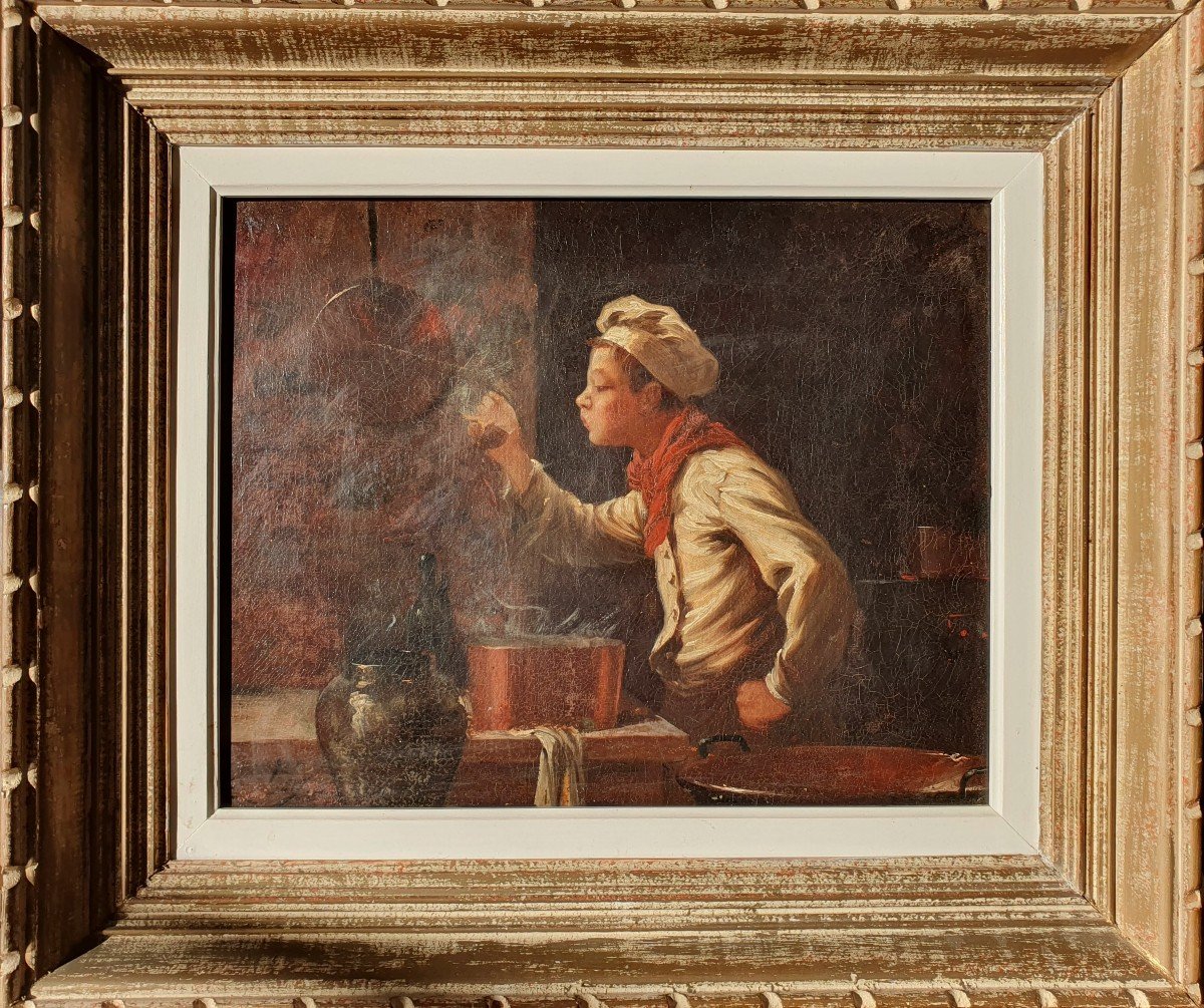 Painting Of A Marmiton, Young Cook 19th Century Signed-photo-2