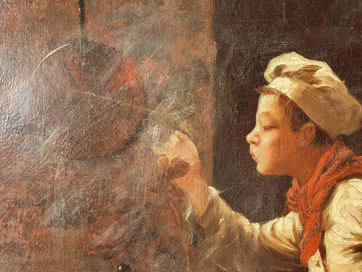 Painting Of A Marmiton, Young Cook 19th Century Signed-photo-2