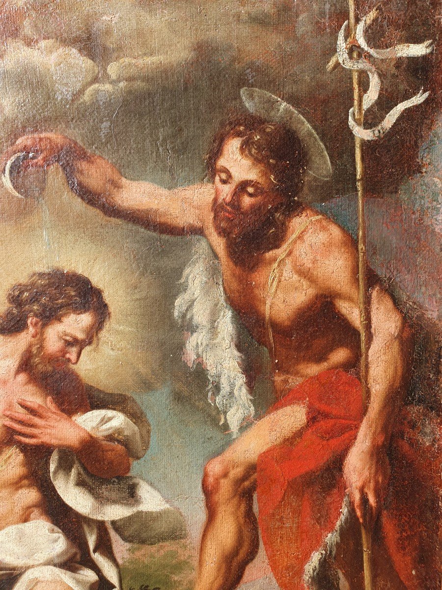 Religious Painting Baptism Of Christ By Saint John The Baptist Italian School Baroque 18th Century-photo-1