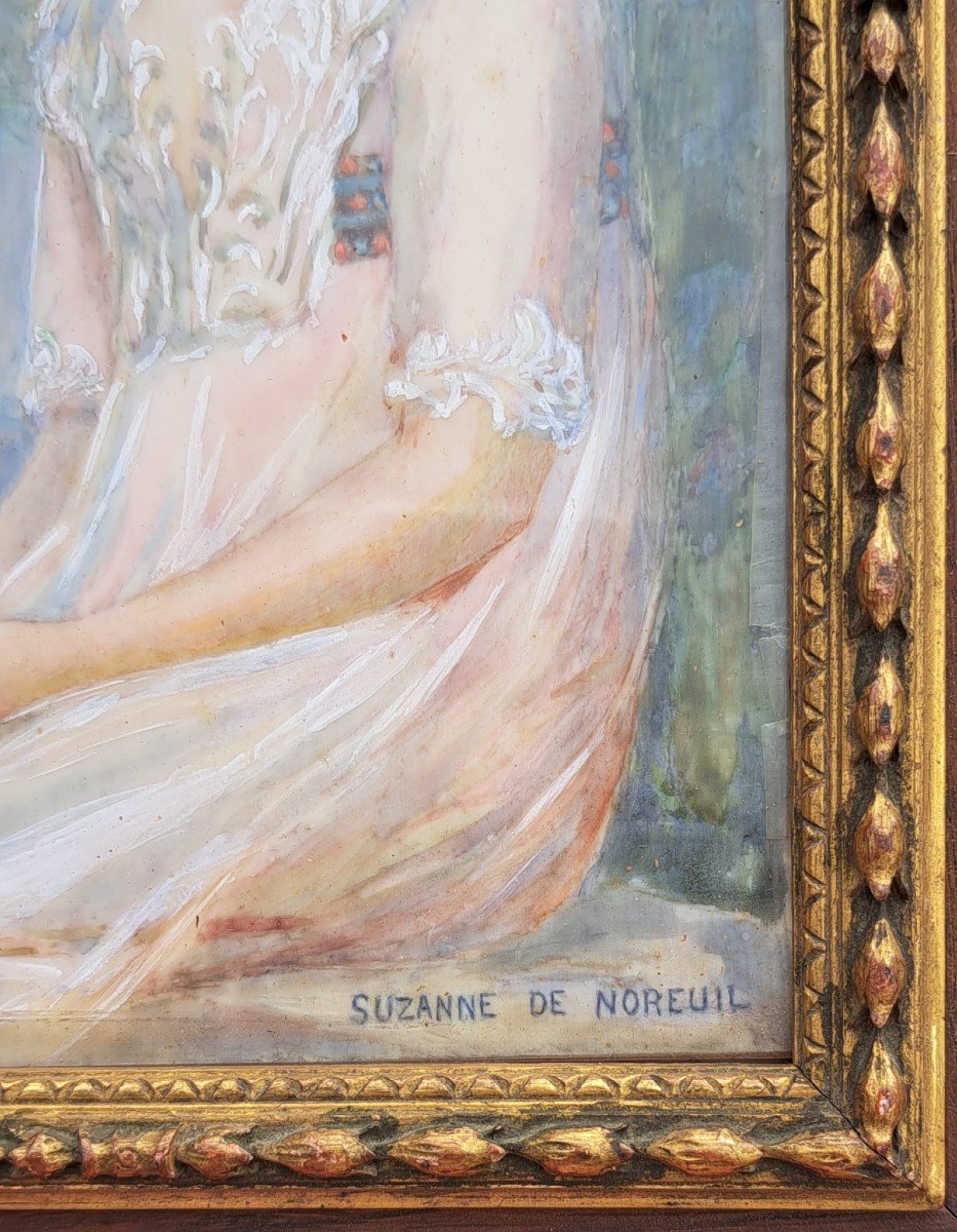 Large Miniature Portrait Girl Suzanne De Bonnal De Noreuil-photo-4