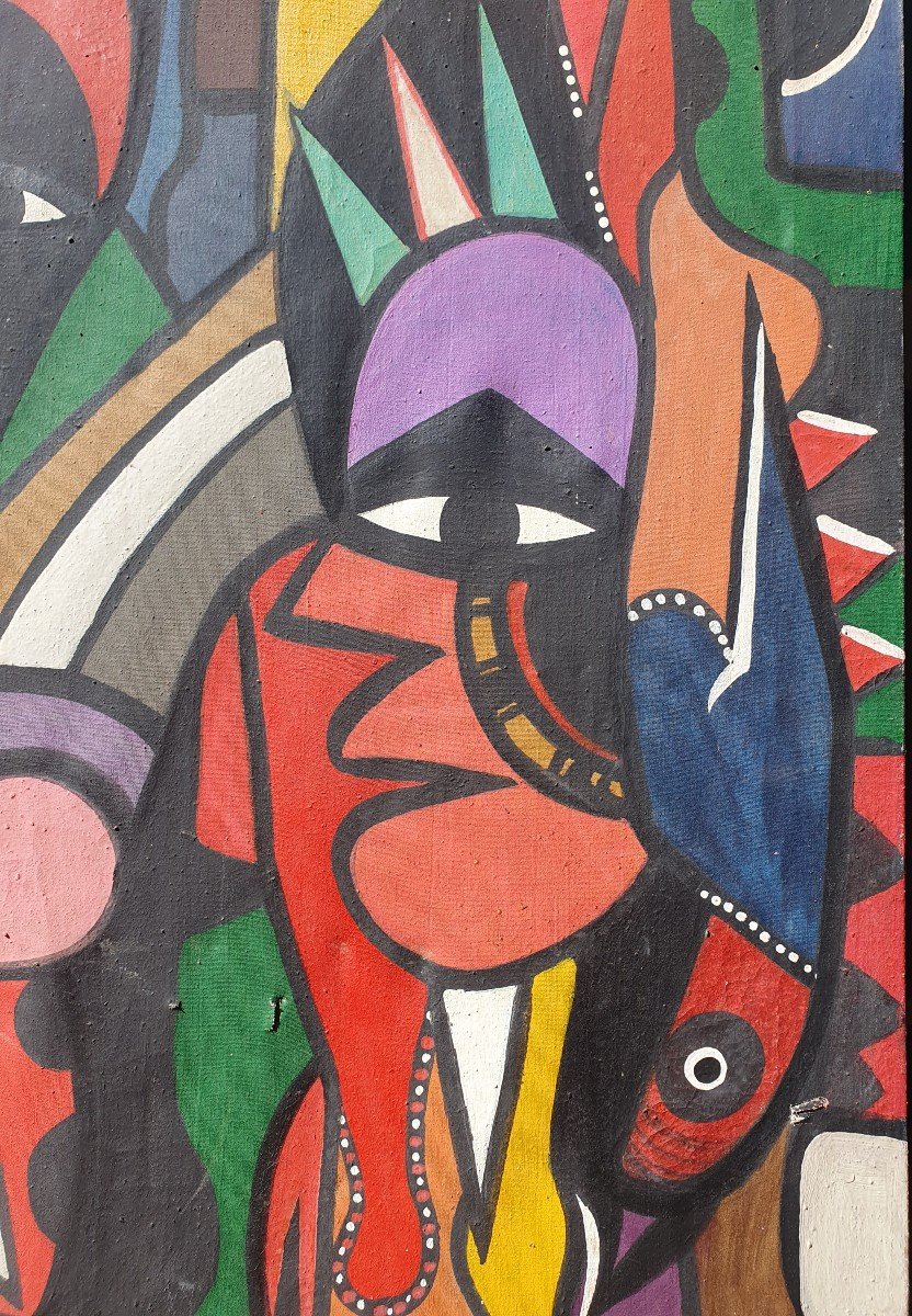 François Iloki (1934-1993) Ecole De Poto-Poto Brazzaville Congo Tableau Africain-photo-2